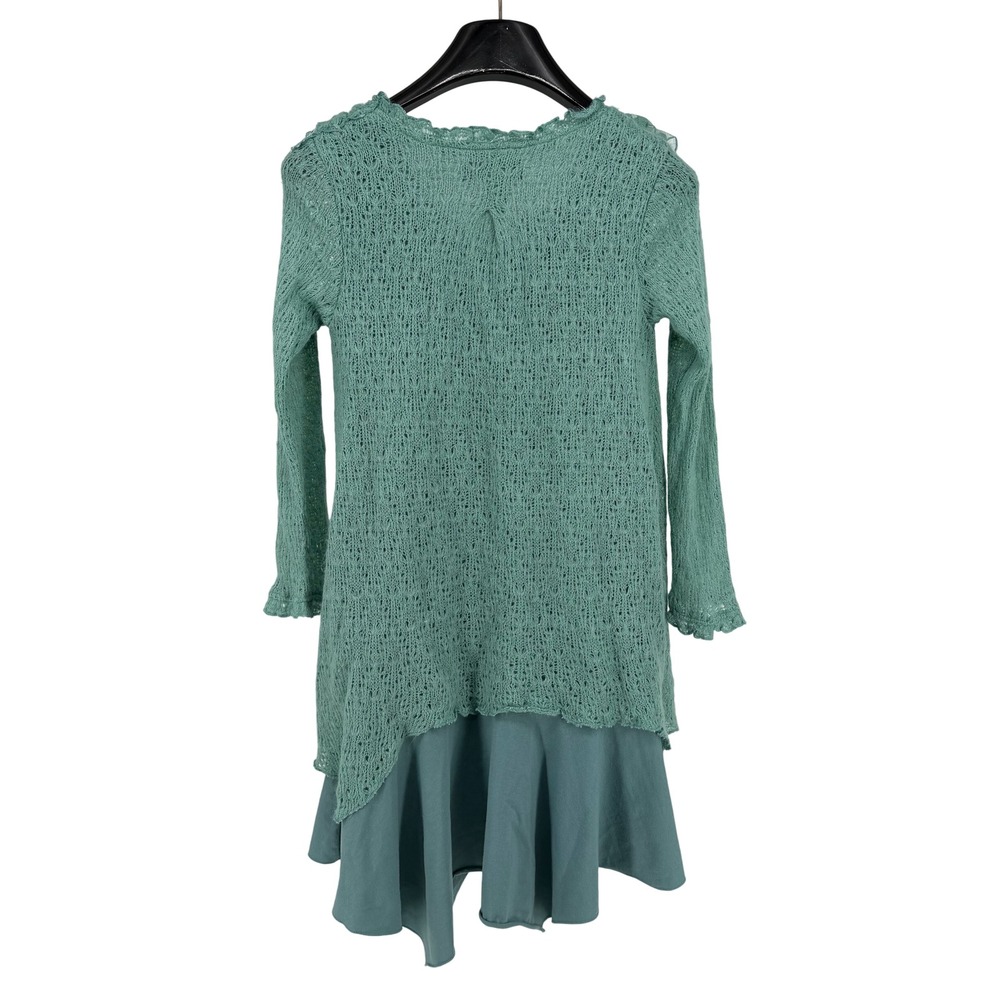 Pretty Angel Sage Green Crochet Ruffle Layered Tunic Dress Cottagecore Small - Picture 7 of 9